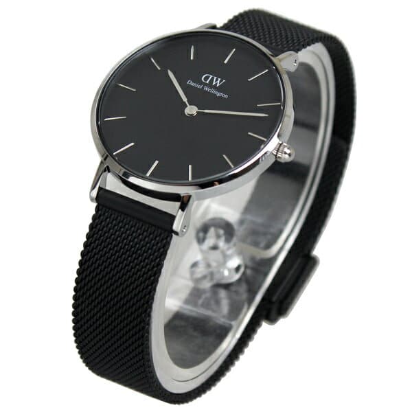 Daniel Wellington Petite Ashfield Black Dial Black Mesh Strap Watch For Women - DW00100202
