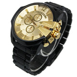 Diesel Mega Chief Chronograph Gold Dial Black Steel Strap Watch For Men - DZ4485