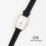 Daniel Wellington Quadro White Dial Black Leather Strap Watch For Women - DW00100434