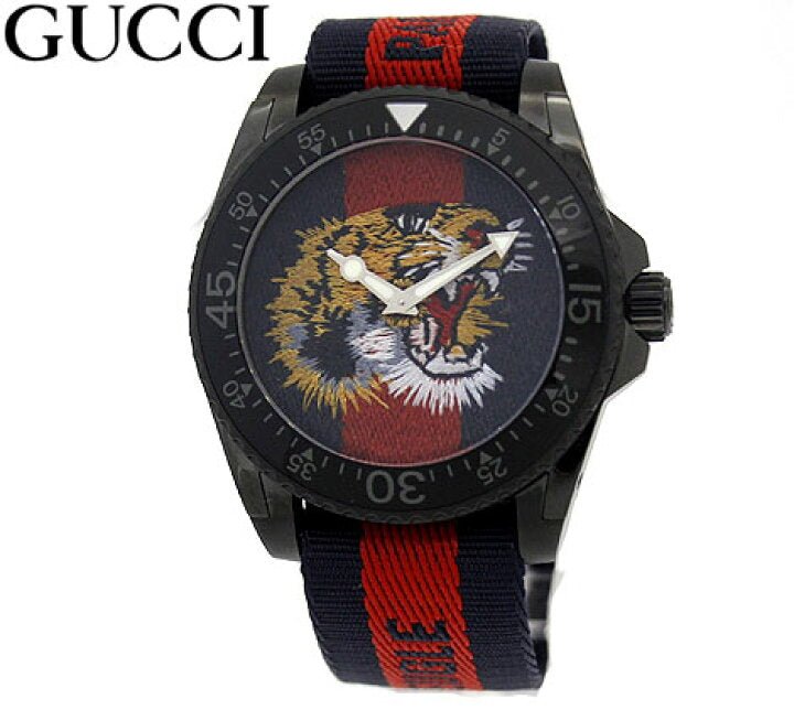 Gucci Dive Tiger Blue and Red Dial Blue Red Blue Nylon Strap Watch For Men - YA136215