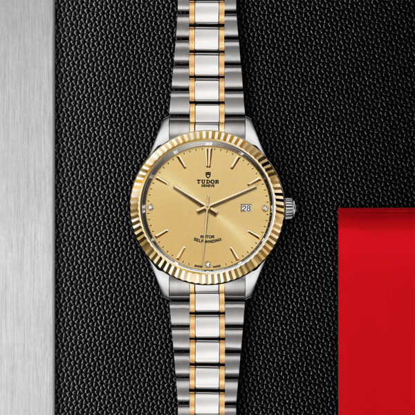 Tudor Style Automatic Diamonds Gold Dial Two Tone Steel Strap Watch for Men - M12713-0007