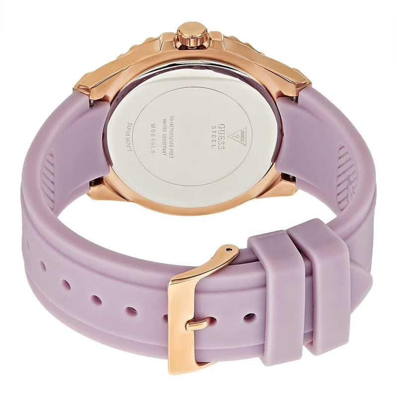 Guess Starlight Diamonds White Dial Purple Rubber Strap Watch for Women - W0846L6