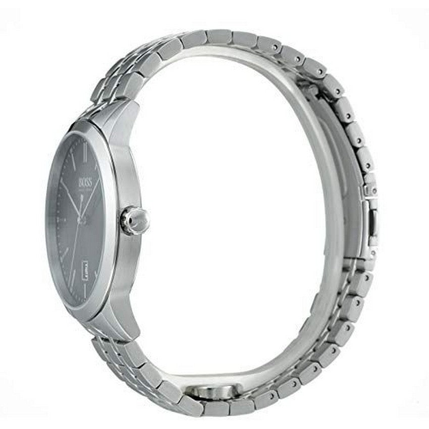 Hugo Boss Officer Black Dial Silver Steel Strap Watch for Men - 1513614