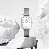 Daniel Wellington Quadro Sterling White Dial Silver Mesh Strap Watch For Women - DW00100438