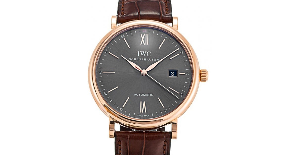 IWC Portofino Automatic Grey Dial Brown Leather Strap Watch for Men - IW356511