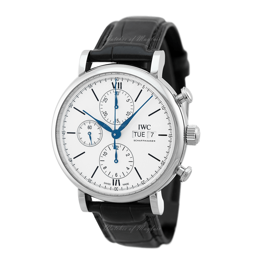 IWC Portofino Chronograph White Dial Black Leather Strap Watch for Men - IW391024