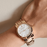 Burberry The City White Dial Rose Gold Steel Strap Watch for Women - BU9004