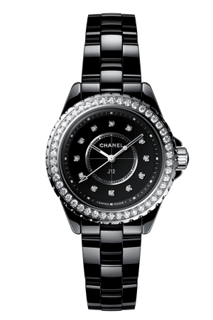 Chanel J12 Diamonds Ceramic Black Dial Black Steel Strap Watch for Women - J12 H3108