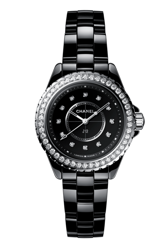 Chanel J12 Diamonds Ceramic Black Dial Black Steel Strap Watch for Women - J12 H3108