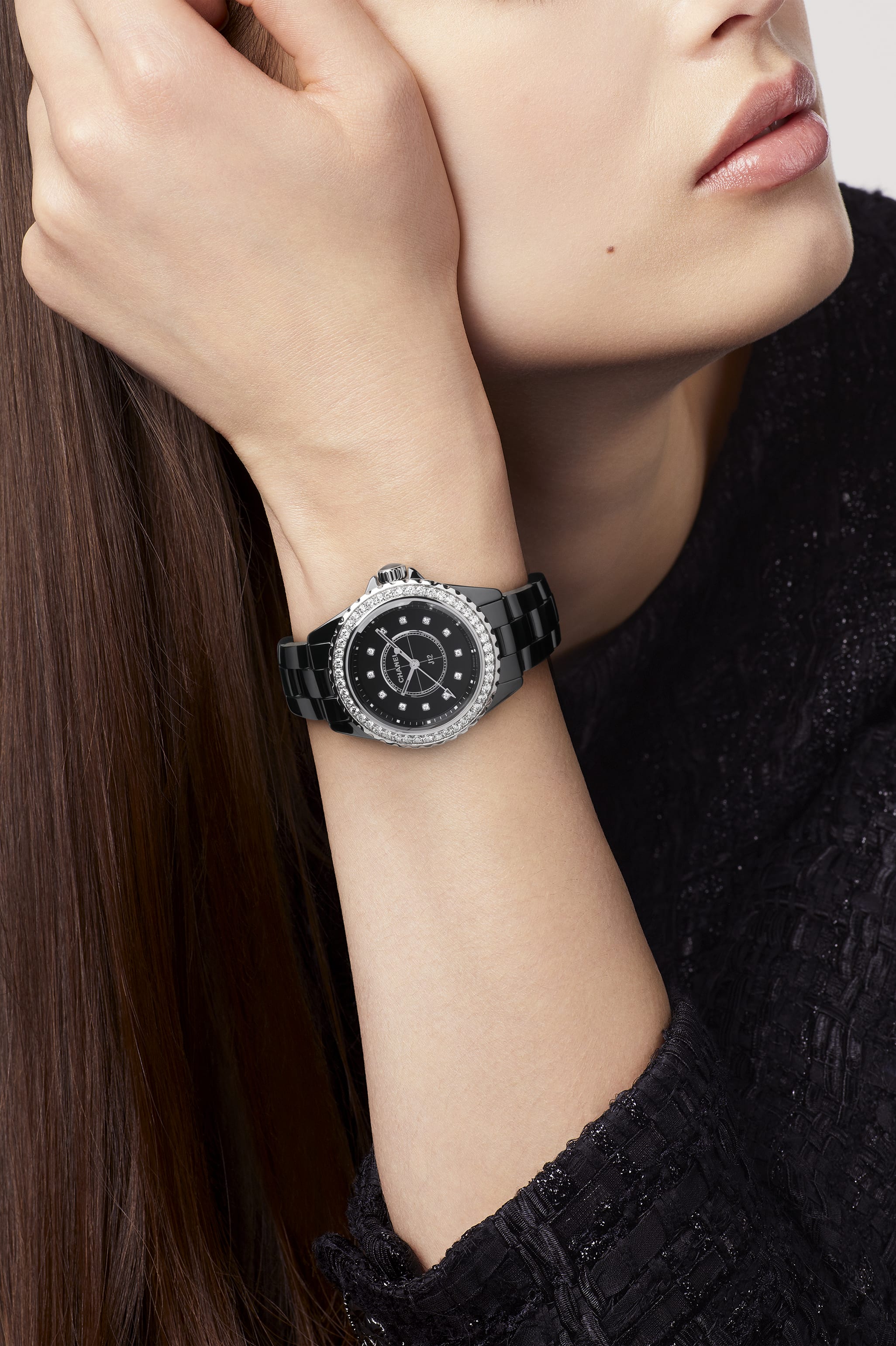 Chanel J12 Diamonds Ceramic Black Dial Black Steel Strap Watch for Women - J12 H3108