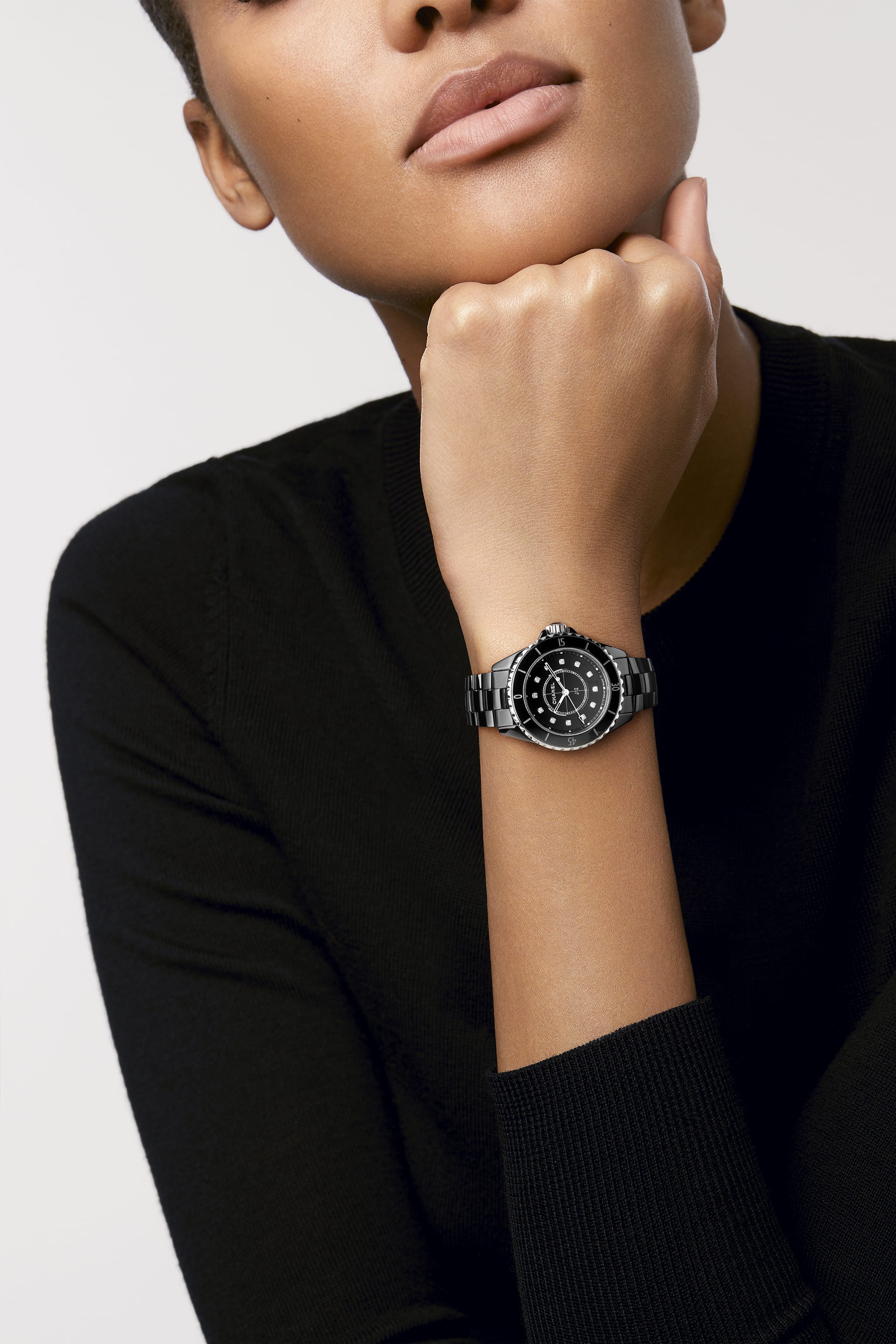 Chanel J12 Quartz Diamonds Black Dial Black Steel Strap Watch for Women - J12 H5701