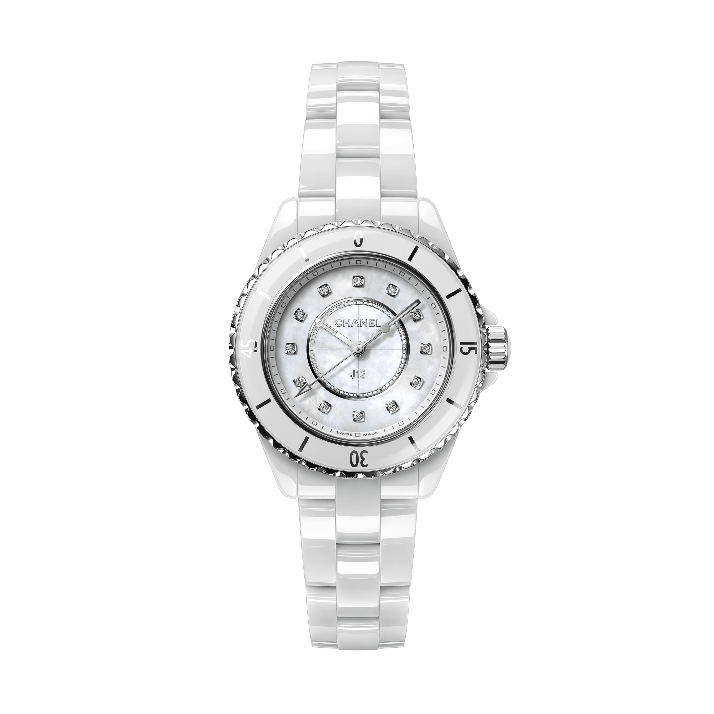 Chanel J12 Diamonds Ceramic White Dial White Steel Strap Watch for Women - J12 H1628