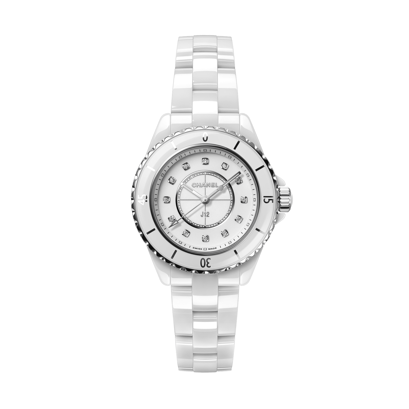 Chanel J12 Quartz Diamonds White Dial White Steel Strap Watch for Women - J12 H5703