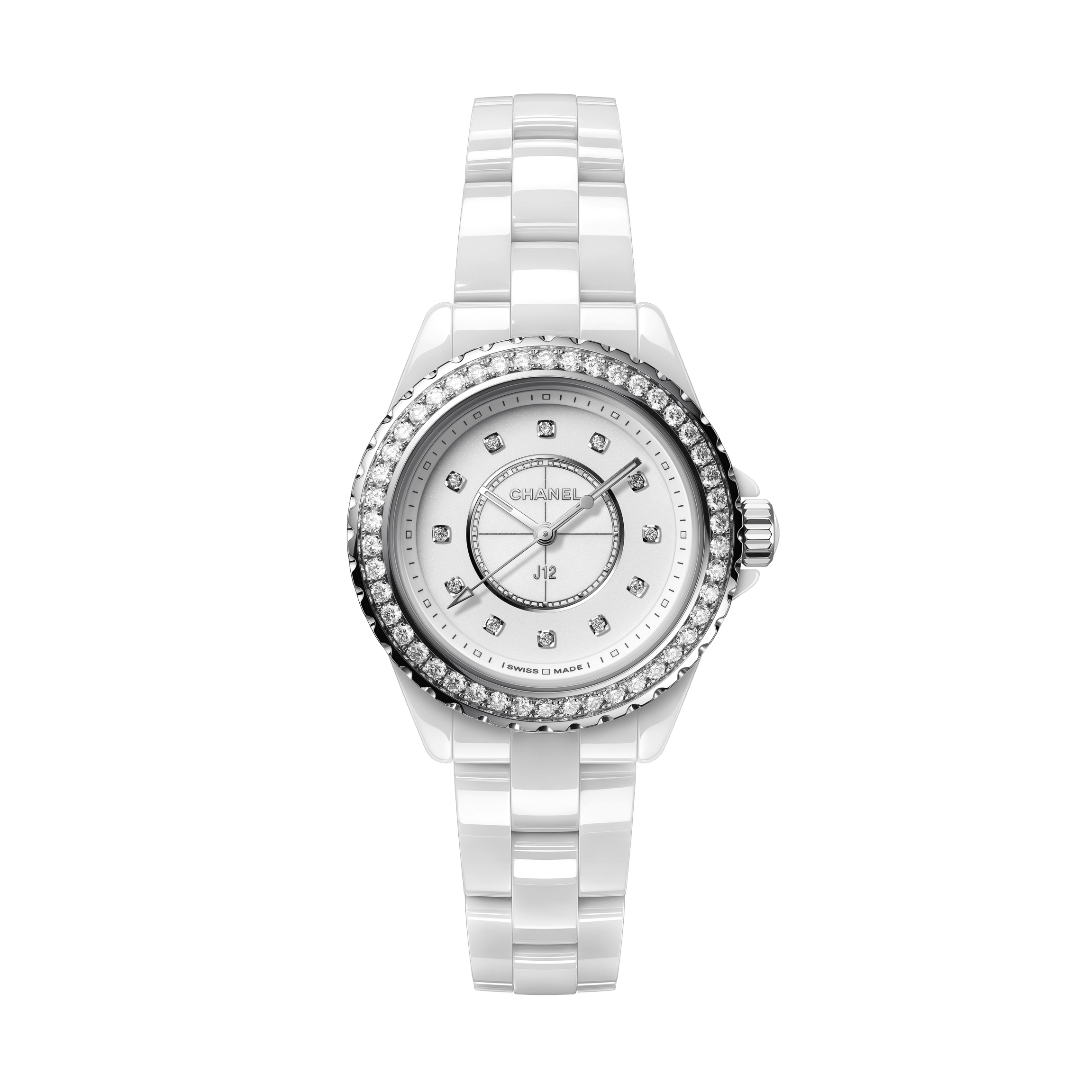 Chanel J12 Quartz Diamonds White Dial White Steel Strap Watch for Women - J12 H6418