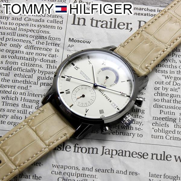 Tommy Hilfiger Kane White Dial Beige Leather Strap Watch for Men - 1710399