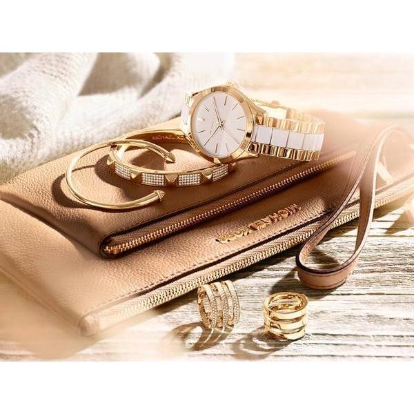 Michael Kors Slim Runway Quartz White Dial Two Tone Steel Strap Watch For Women - MK4295