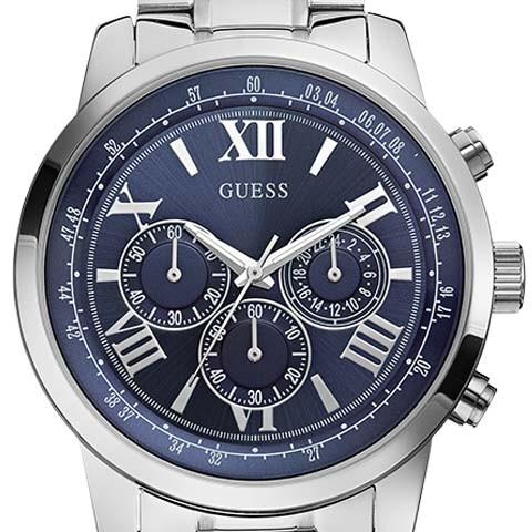 Guess Horizon Chronograph Quartz Blue Dial Silver Steel Strap Watch for Men - W0379G3