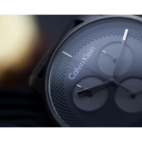 Calvin Klein City Chronograph Grey Dial Black Leather Strap Watch for Men - K2G177C3