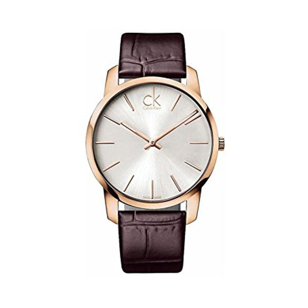 Calvin Klein City White Dial Brown Leather Strap Watch for Men - K2G21629