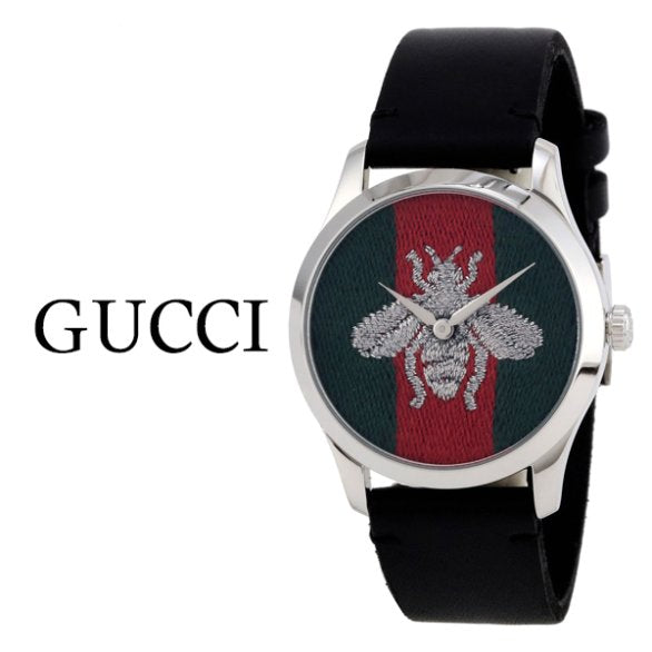 Gucci G Timeless Quartz Green & Red Dial Black Leather Strap Watch For Men - YA1264149