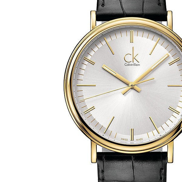 Calvin Klein Surround Silver Dial Black Leather Strap Watch for Men - K3W215C6
