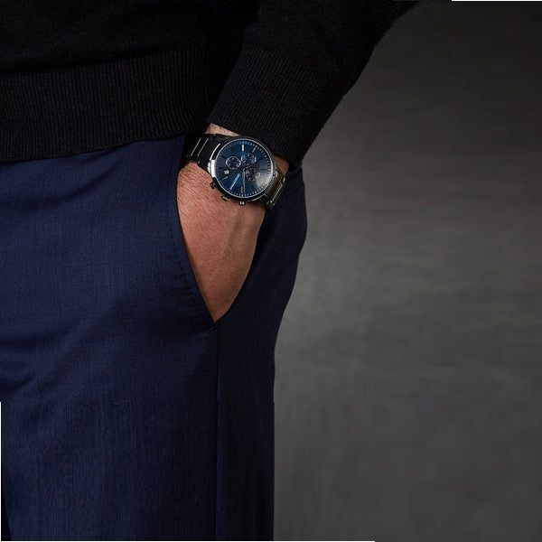 Emporio Armani Renato Chronograph Quartz Blue Dial Black Steel Strap Watch For Men - AR11215