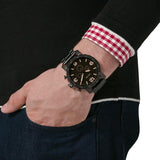 Fossil Nate Chrongraph Ion Plated Black Dial Black Steel Strap Watch for Men - JR1356