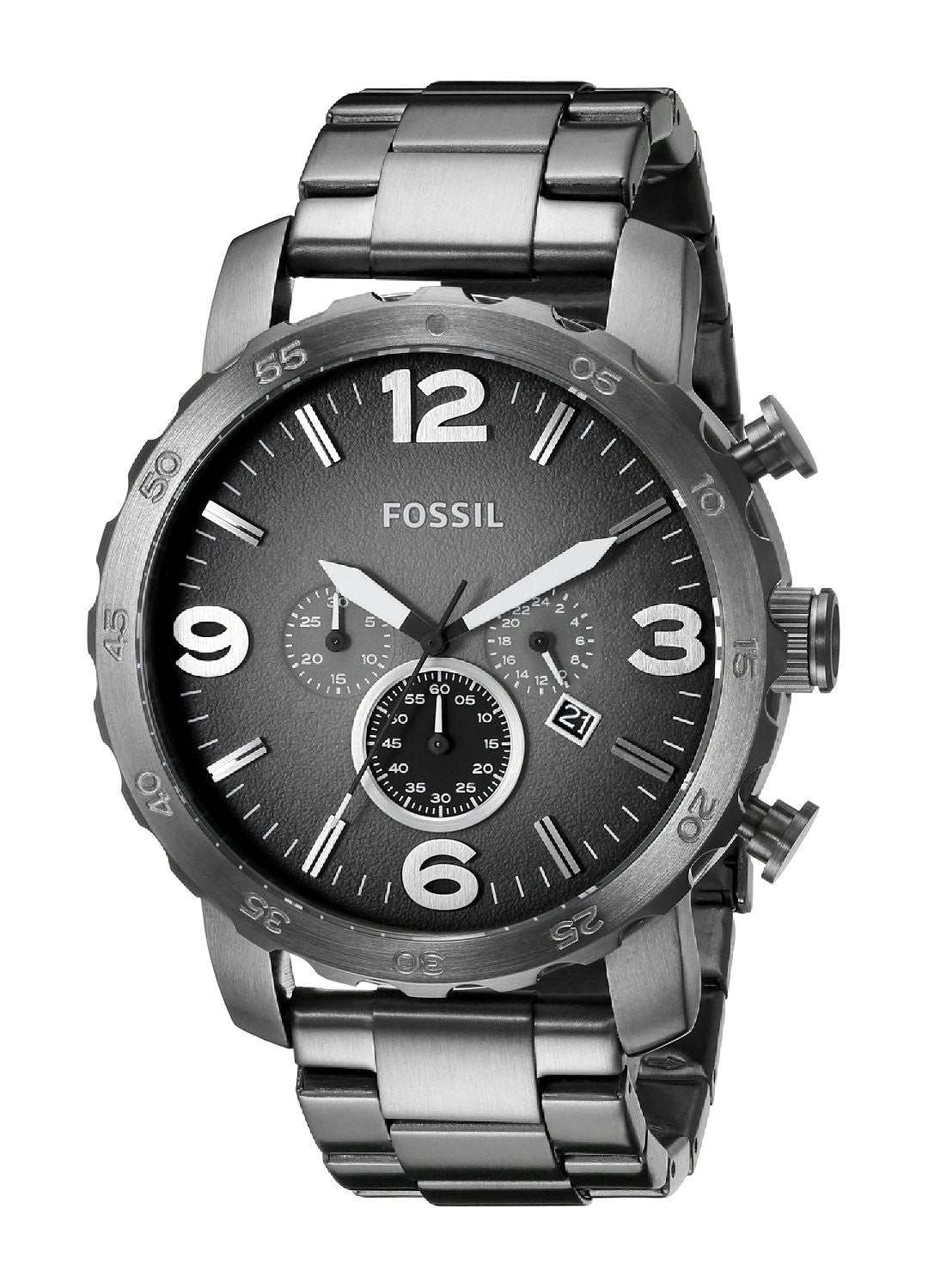 Fossil Nate Chronograph Gunmetal Dial Grey Steel Strap Watch for Men - JR1437