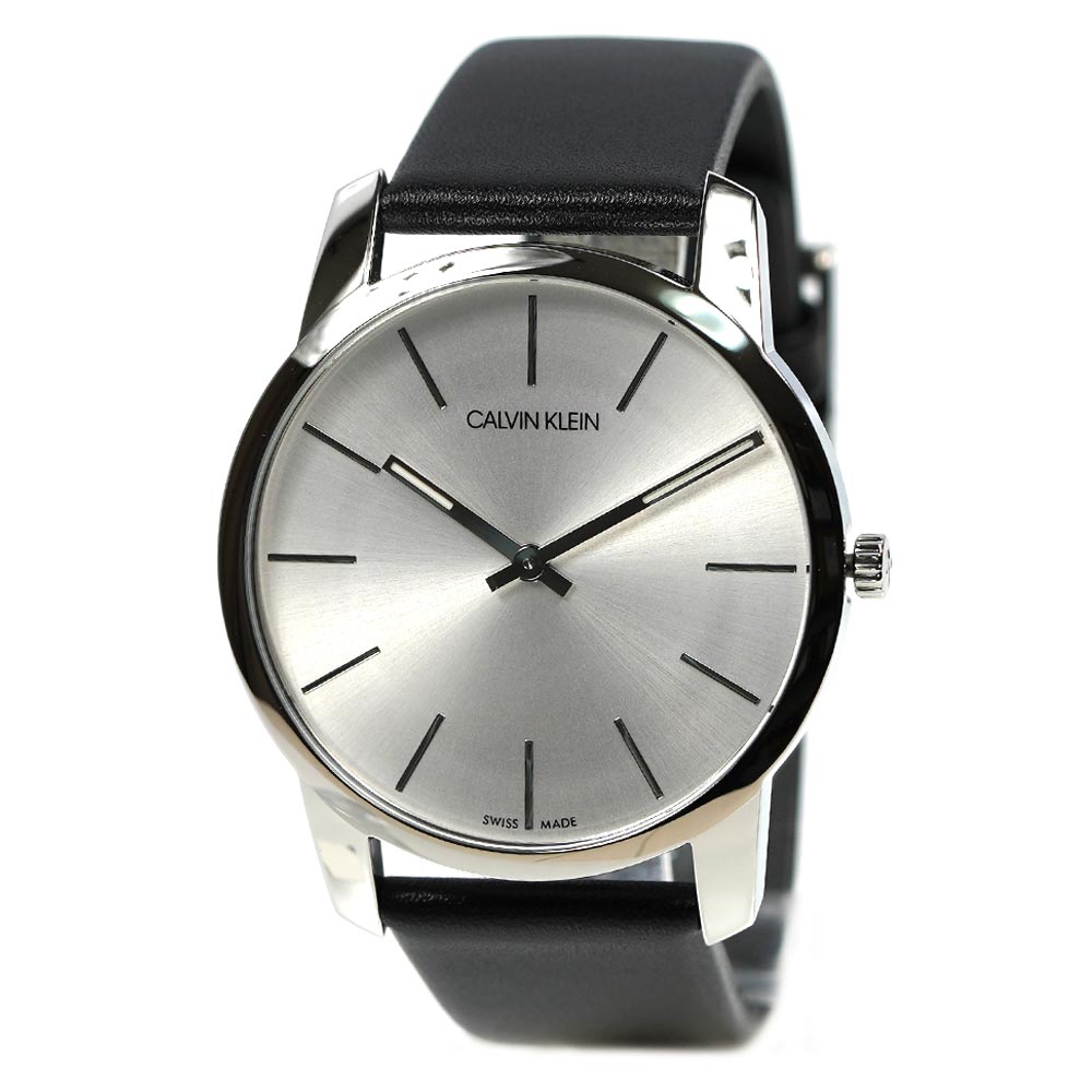 Calvin Klein City White Dial Black Leather Strap Watch For Men - K2G211C6