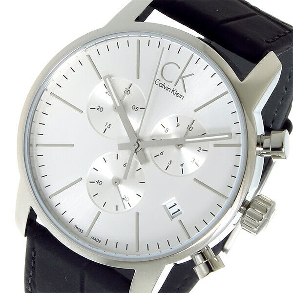 Calvin Klein City Chronograph Silver Dial Black Leather Strap Watch for Men - K2G271C6