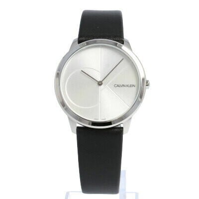 Calvin Klein Minimal Silver Dial Black Leather Strap Watch for Men - K3M211CY