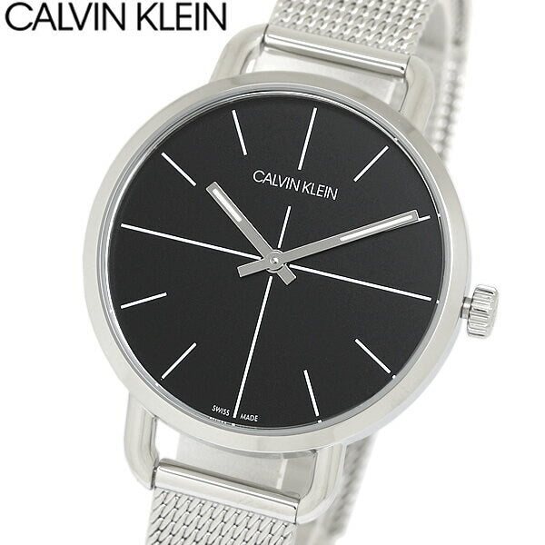 Calvin Klein Even Black Dial Silver Mesh Bracelet Watch for Women - K7B23121