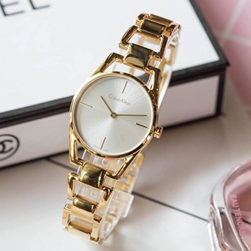 Calvin Klein Dainty White Dial Gold Steel Strap Watch for Women - K7L23546