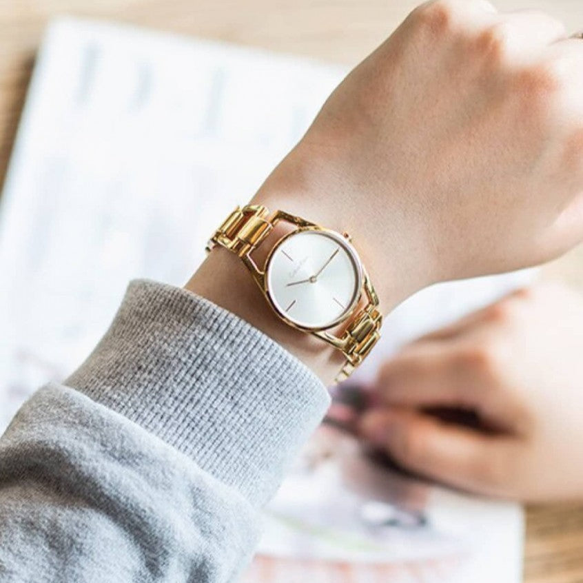 Calvin Klein Dainty White Dial Gold Steel Strap Watch for Women - K7L23546