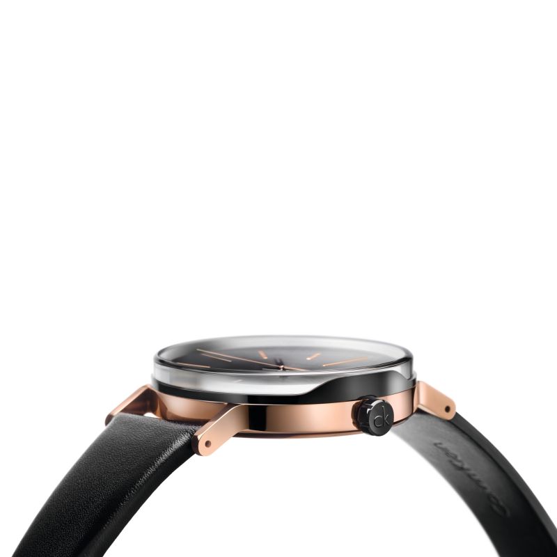 Calvin Klein Boost Black Dial Black Leather Strap Watch for Men - K7Y21TCZ