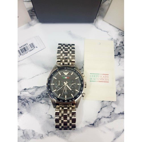 Emporio Armani Team Italia Chronograph Black Dial Silver Steel Strap Watch For Men - AR5983