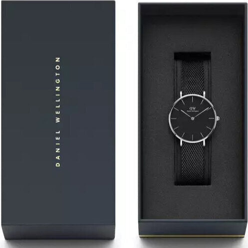 Daniel Wellington Petite Ashfield Black Dial Black Mesh Strap Watch For Women - DW00100246
