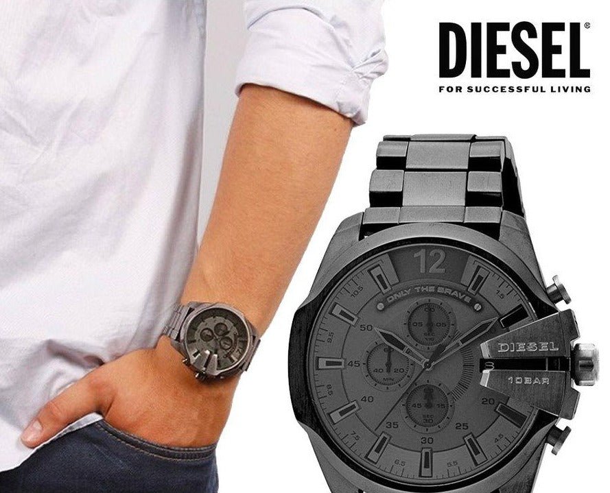 Diesel Mega Chief Chronograph Grey Dial Grey Steel Strap Watch for Men - DZ4282