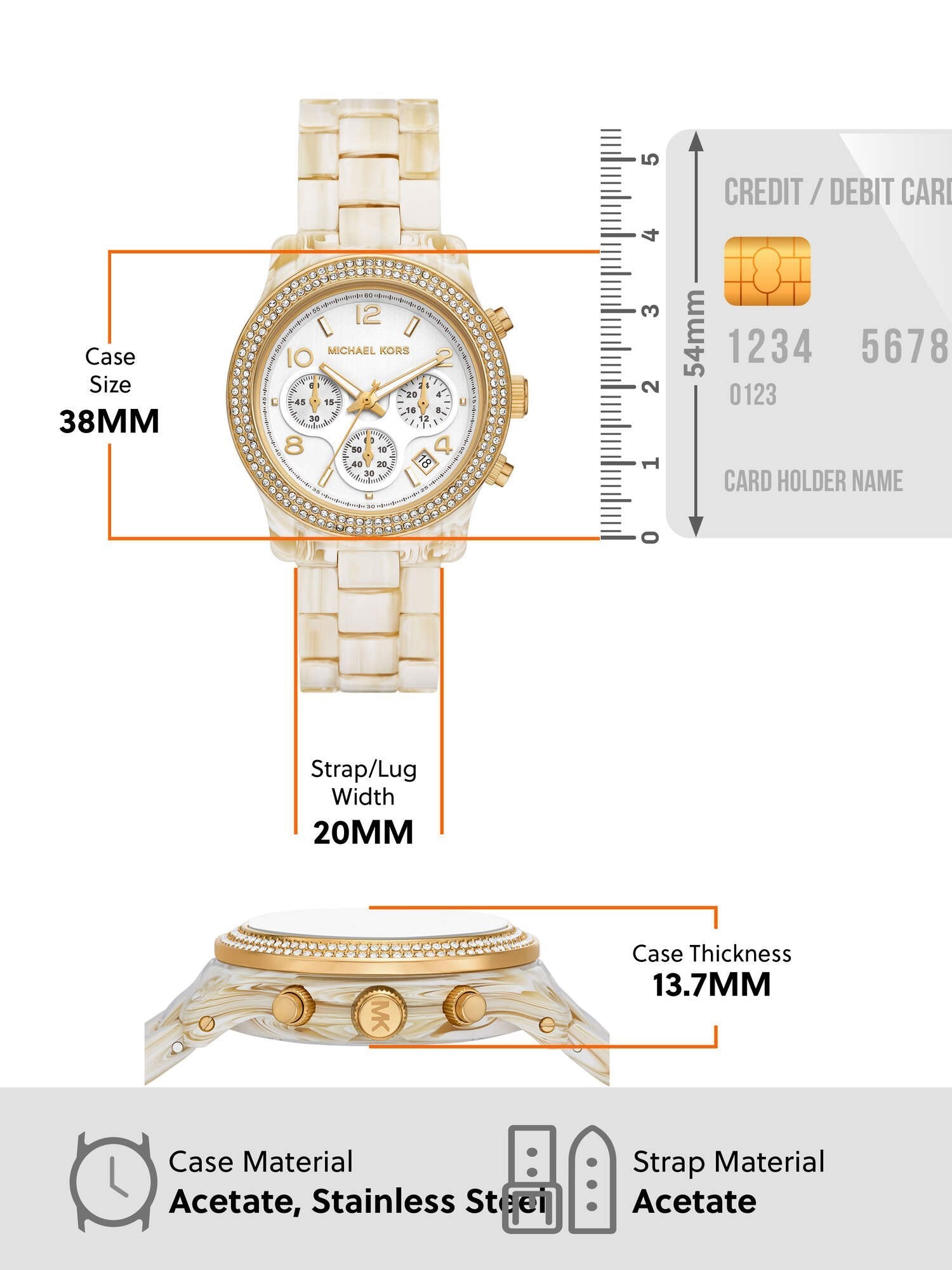 Michael Kors Runway Pavé Chronograph White Dial White Acetate Strap Watch for Women - MK7476