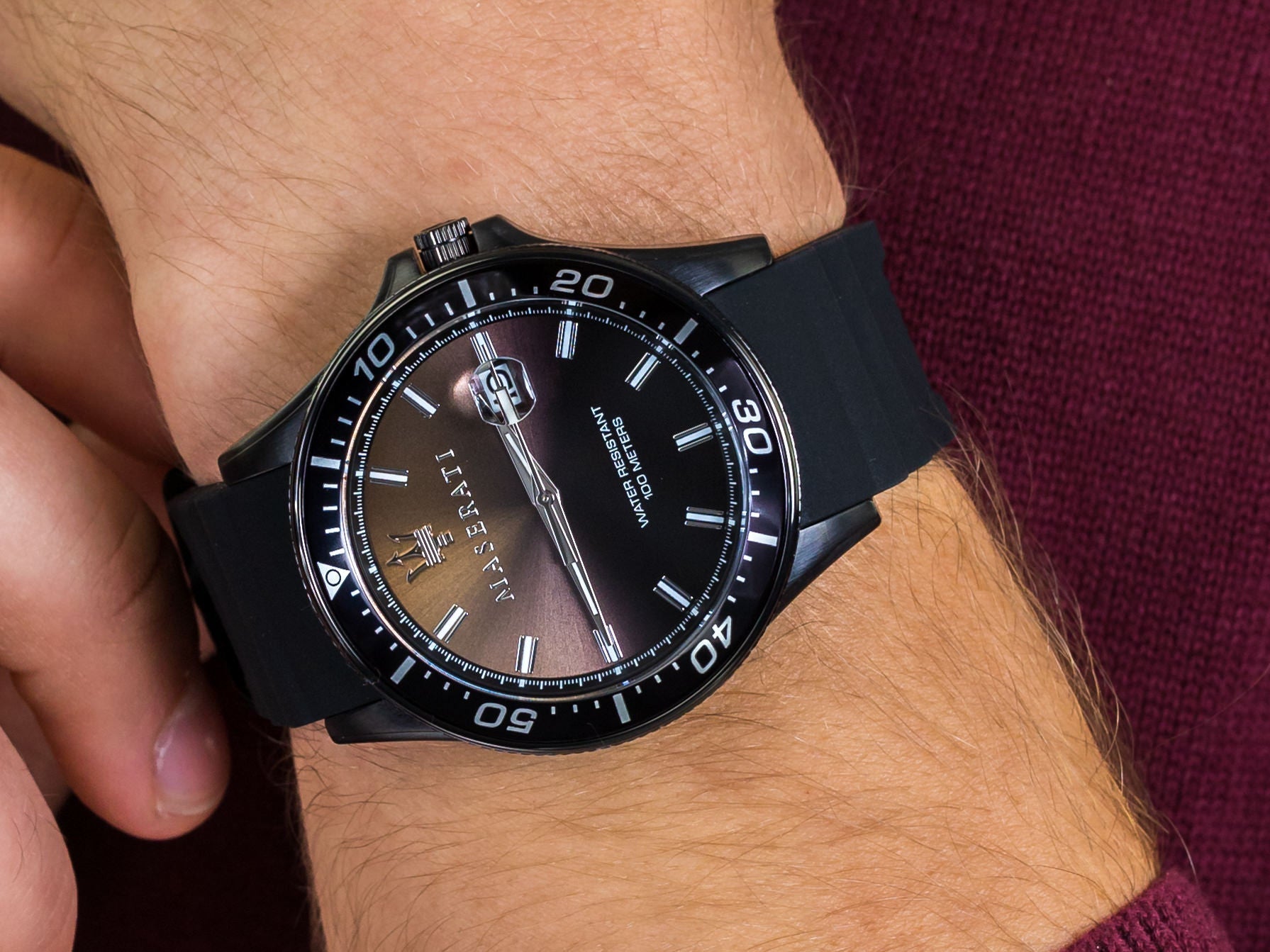 Maserati SFIDA Quartz Black Dial Black Rubber Strap Watch For Men - R8851140001