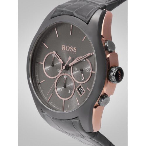 Hugo Boss Onyx Grey Dial Black Leather Strap Watch for Men - 1513366