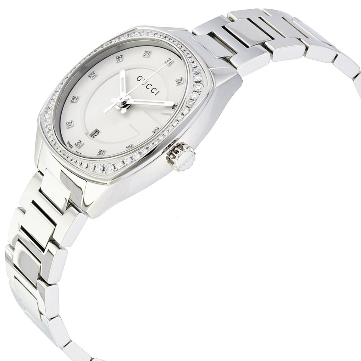 Gucci GG2570 Diamonds Silver Dial Silver Steel Strap Watch For Women - YA142505