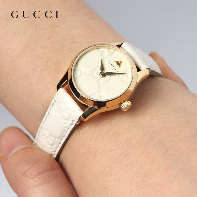 Gucci G Timeless Quartz White Dial White Leather Strap Watch For Women - YA126580A