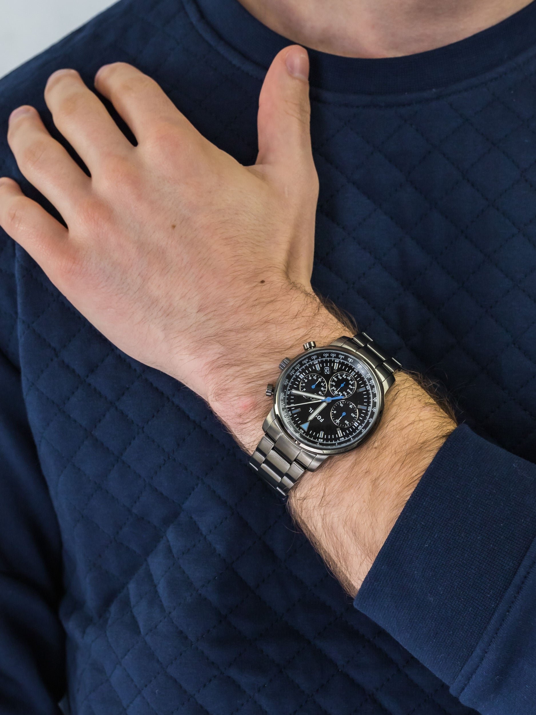 Fossil Goodwin Chrono Analog Black Dial Grey Steel Strap Watch for Men - FS5518