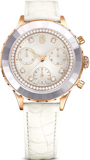 Swarovski Octea Chrono Crystals White Dial White Leather Strap Watch for Women - 5671150