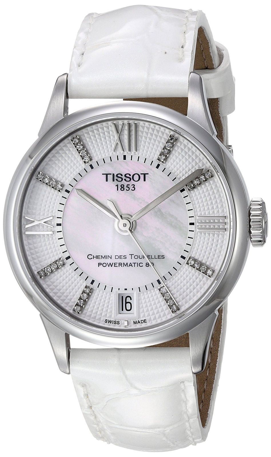 Tissot Chemin Des Tourelles Powermatic 80 Lady White Dial White Leather Strap Watch For Women - T099.207.16.116.00