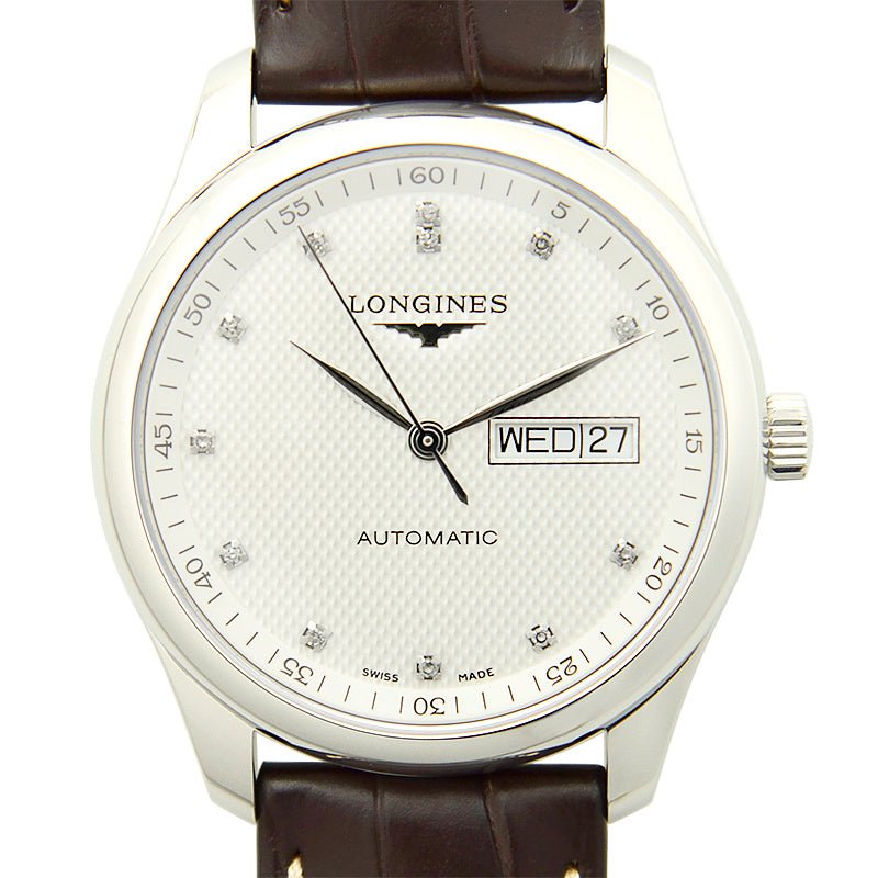 Longines Master Collection Automatic 38.5mm Silver Diamond Dial Brown Leather Strap Watch for Men - L2.755.4.77.3