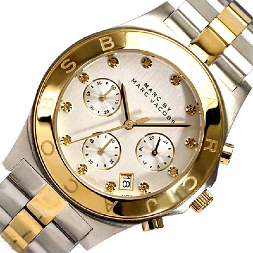 Marc Jacobs Blade Chronograph Silver Dial Two Tone Steel Strap Watch for Women - MBM3177