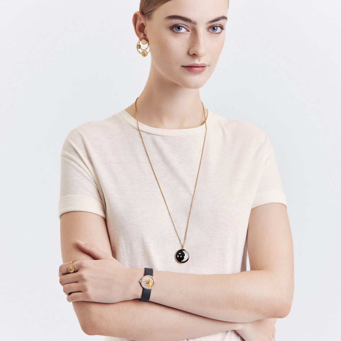 Dior La D De Dior Dior Rose Céleste Diamonds Mother of Pearl Dial Black Leather Strap Watch for Women - CD04711X1001 0000