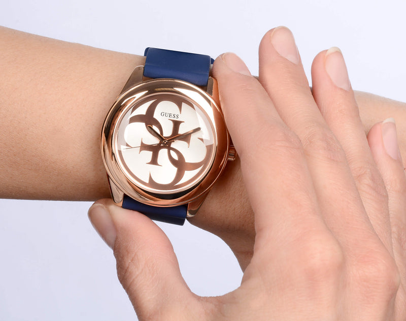 Guess G Twist White Dial Blue Silicone Strap Watch For Women - W0911L6